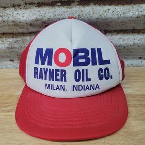 Vintage Mesh Snapback Trucker Hat Cap Mobil Rayner Oil Co Milan Hoosiers Indiana